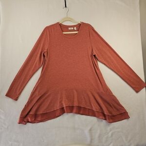 Logo LOUNGE Women's Long‎ Sleeve Layered Hem Top - Coral Size L